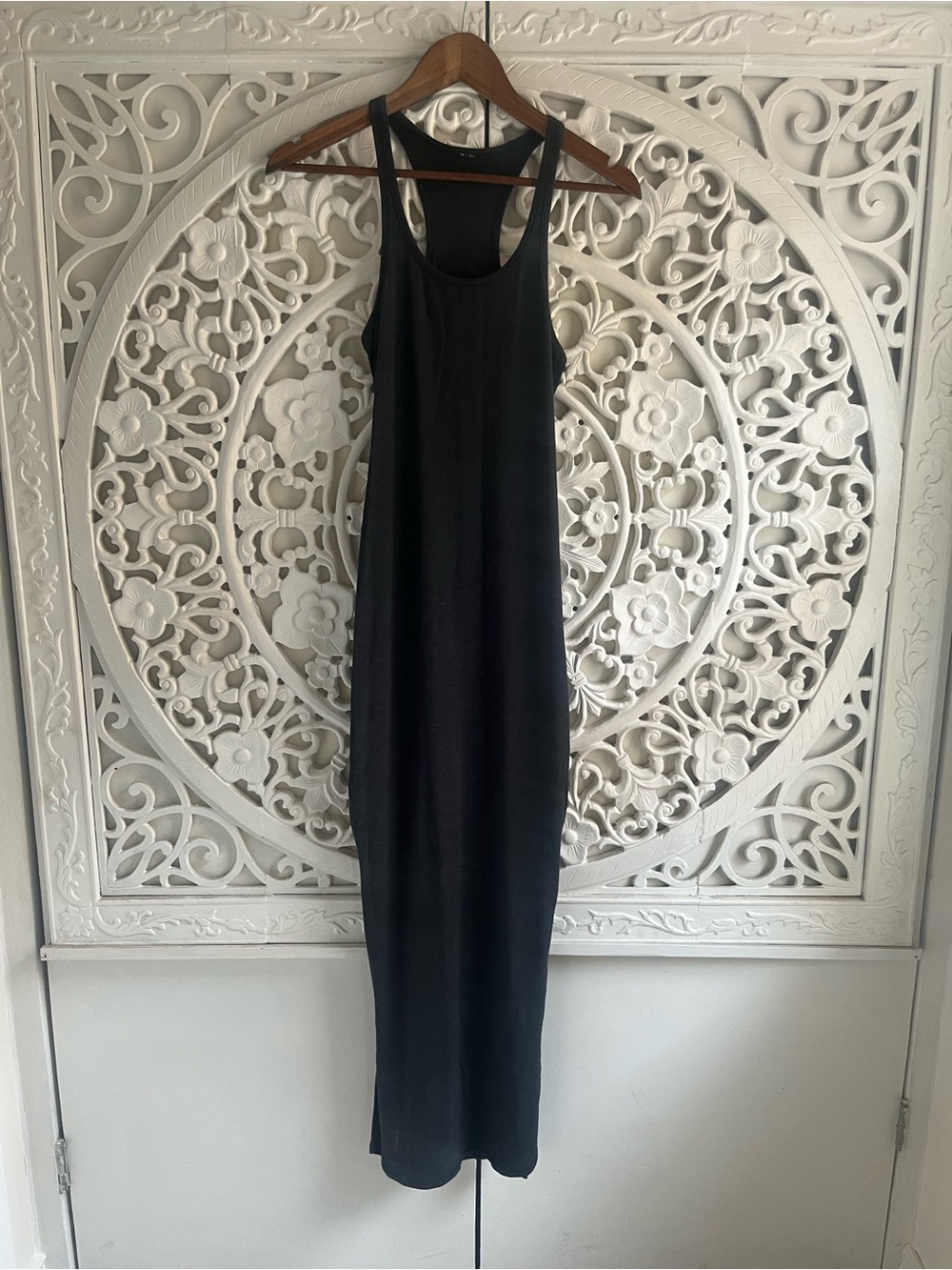 Lululemon Heathered Black Racerback Maxi Dress Side Slit Stretchy XXS XS
